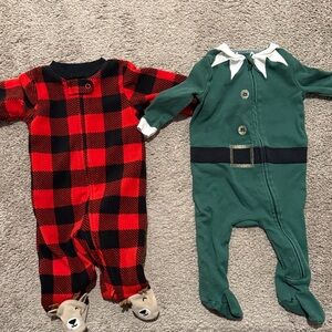 Plaid Red and Green Elf Kids One Piece Set